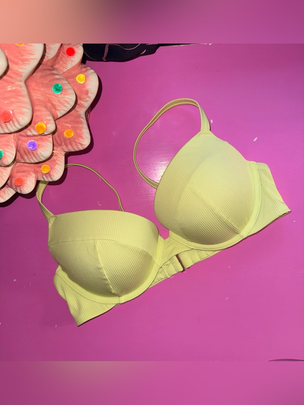Victorias Secret lime green bikini push up top 36C bra strap style